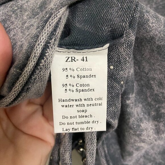 Zarga women's small acid wash asymetric beaded scoop neck with distressed detail - Picture 2 of 7